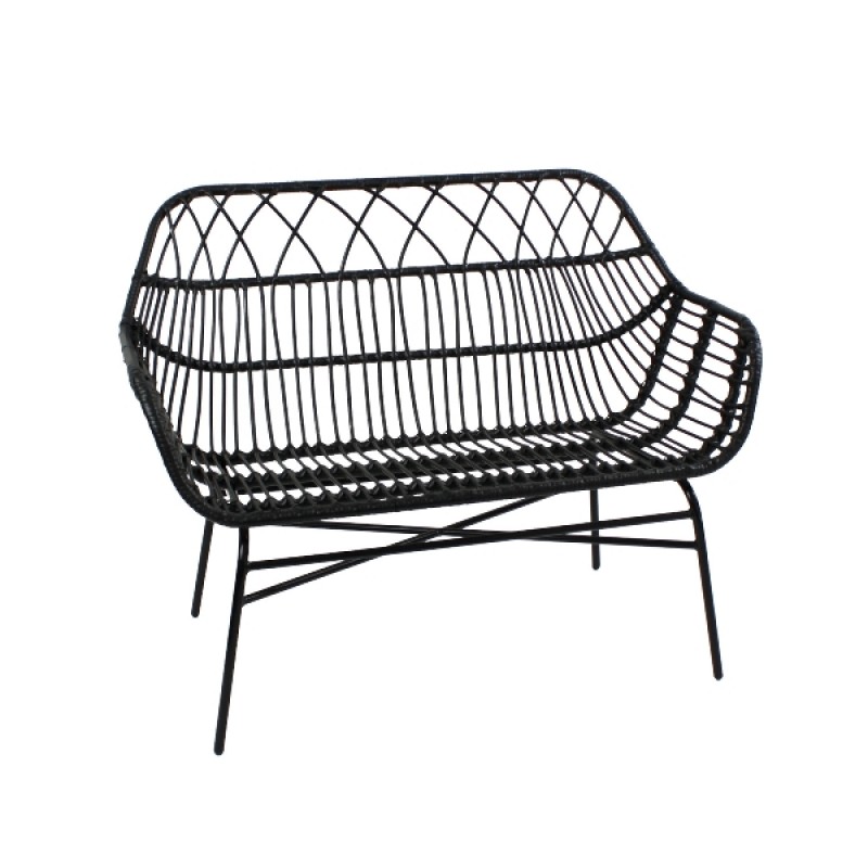BENCH PE RATTAN BLACK OUTDOOR - CHAIRS, STOOLS